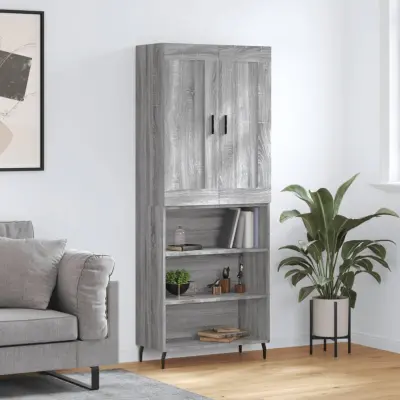 The Living Store Visoka komoda siva sonoma 69,5x34x180 cm inženirski les - Visoka Omarica