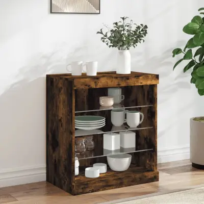 The Living Store Komoda z LED lučkami dimljen hrast 60,5x37x67 cm - Komoda