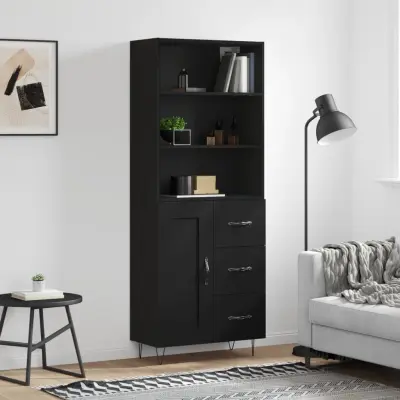 The Living Store Visoka komoda črna 69,5x34x180 cm inženirski les - Visoka Omarica