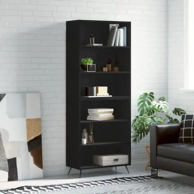 The Living Store Visoka komoda črn 69,5x32,5x180 cm inženirski les - Visoka Omarica