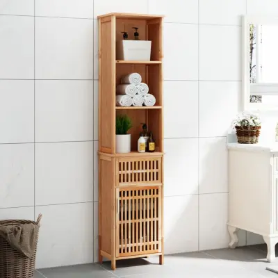 The Living Store Kopalniška omarica 42x29x182 cm trdna orehovina - Kopalniška Omarica