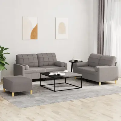 The Living Store Sedežna garnitura z vzglavniki 3-delna taupe blago - Sedežna Garnitura