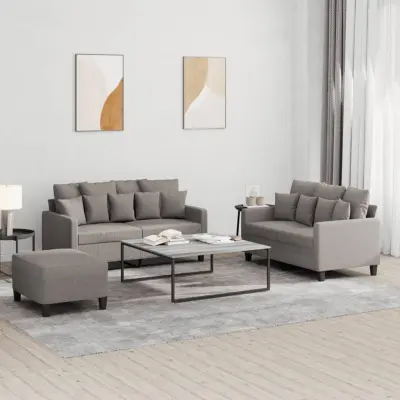 The Living Store Sedežna garnitura z blazinami 3-delna taupe blago - Sedežna Garnitura