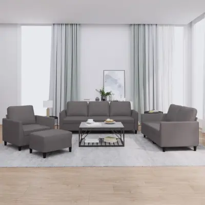 The Living Store Sedežna garnitura 4-delna z blazinami sivo umetno usnje - Sedežna Garnitura