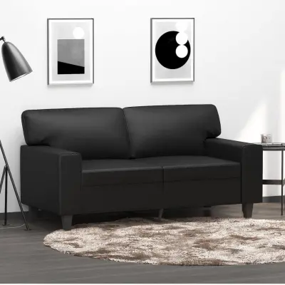 The Living Store Dvosed črn 120 cm umetno usnje - Kavč Dvosed
