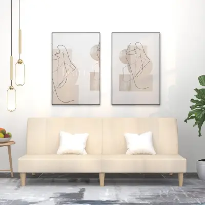 The Living Store Kavč dvosed z ležiščem krem blago - Raztegljiv Kavč