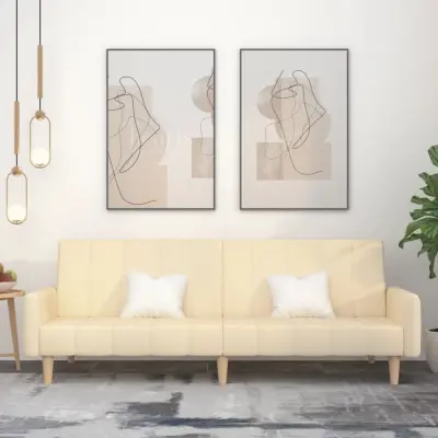 The Living Store Kavč dvosed z ležiščem krem blago - Raztegljiv Kavč