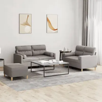 The Living Store Sedežna garnitura z vzglavniki 3-delna taupe blago - Sedežna Garnitura