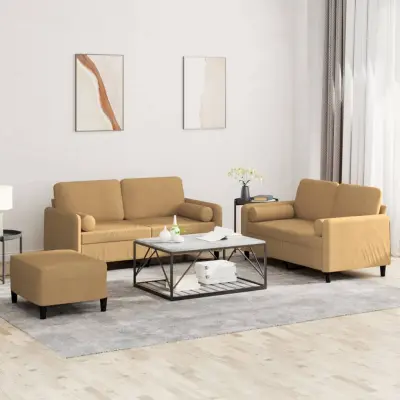 The Living Store Sedežna garnitura 3-delna z vzglavniki rjav žamet - Sedežna Garnitura