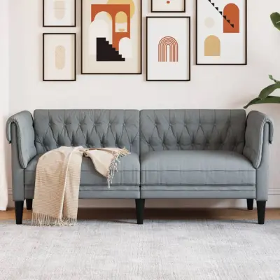 The Living Store Kavč dvosed Chesterfield svetlo siva tkanina - Kavč Chesterfield
