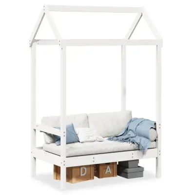 The Living Store Klop s streho bela 117,5x70x176,5 cm trdna borovina - Klop