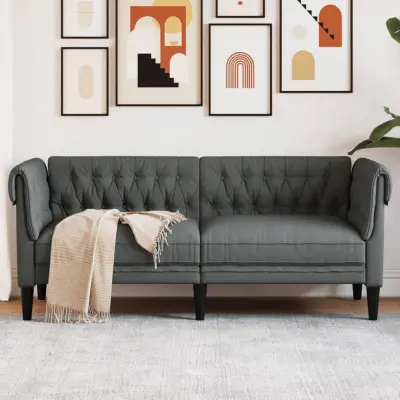 The Living Store Kavč dvosed Chesterfield temno siva tkanina - Kavč Chesterfield