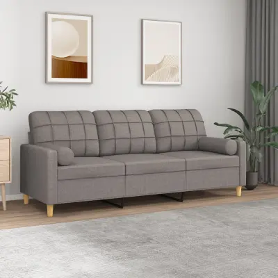 The Living Store Kavč dvosed z okrasnimi blazinami taupe 180 cm blago - Trosed