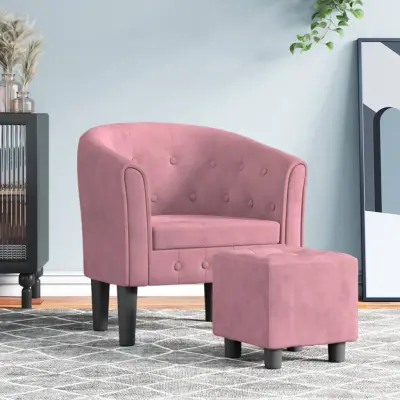 The Living Store Fotelj s stolčkom za noge roza žamet - Fotelj