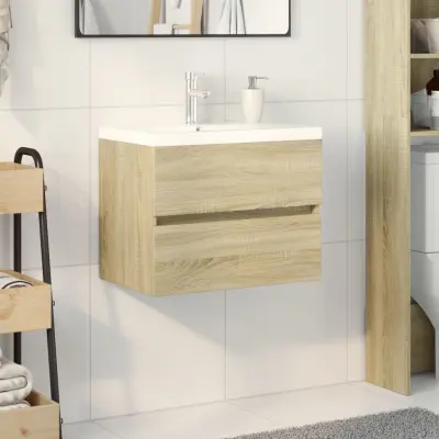 The Living Store Kopalniško pohištvo 2 kosa keramika in inženirski les - Kopalniška Garnitura
