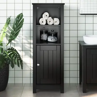 The Living Store Kopalniška omarica BERG črna 40x34x110 cm trdna borovina - Kopalniška Omarica