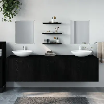 The Living Store Kopalniško pohištvo 6 kosov črne barve inženirski les - Komplet Kopalniškega Pohištva