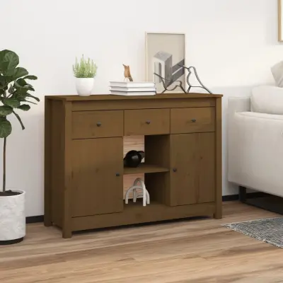 The Living Store Komoda medeno rjava 100x35x74,5 cm trdna borovina - Komoda
