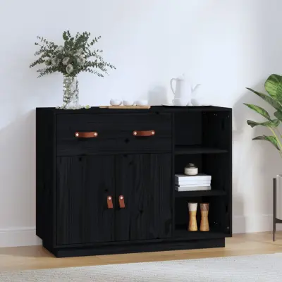 The Living Store Komoda črna 98,5x40x75 cm trdna borovina - Komoda