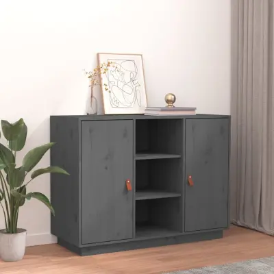 The Living Store Komoda siva 100x40x75 cm trdna borovina - Komoda