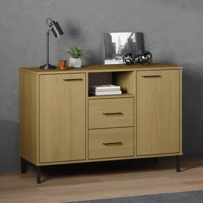 The Living Store Komoda s kovinskimi nogami rjava 113x40x77 cm trden les OSLO - Komoda