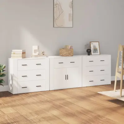 The Living Store Komoda 3 kosi bel inženirski les - Komoda