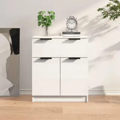 The Living Store Komoda visok sijaj bela 60x30x70 cm konstruiran les - Komoda