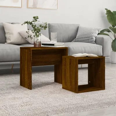 The Living Store Komplet mizic 2-delni rjavi hrast inženirski les - Komplet Klubskih Mizic