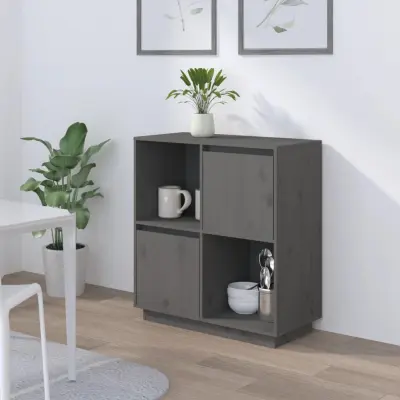 The Living Store Komoda siva 74x35x80 cm trdna borovina - Komoda