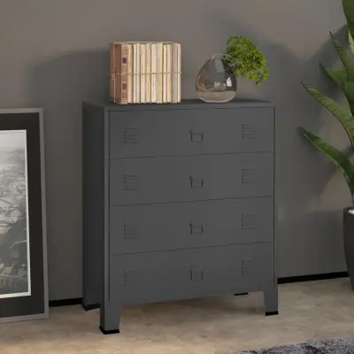 The Living Store Industrijski predalnik antraciten 78x40x93 cm kovinski - Predalnik