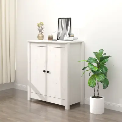 The Living Store Komoda bela 70x35x80 cm trdna borovina - Komoda