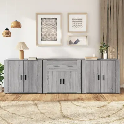 The Living Store Komoda 3 kosi siva sonoma inženirski les - Komoda