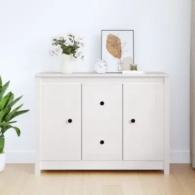 The Living Store Komoda bela 100x35x74 cm trdna borovina - Komoda