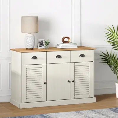 The Living Store Komoda s predali VIGO 113x40x75 cm bela trdna borovina - Komoda