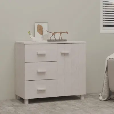 The Living Store Komoda HAMAR bela 90x40x80 cm trdna borovina - Komoda