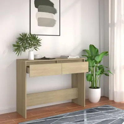The Living Store Konzolna mizica sonoma hrast 100x35x76,5 cm iverna plošča - Konzolna Mizica