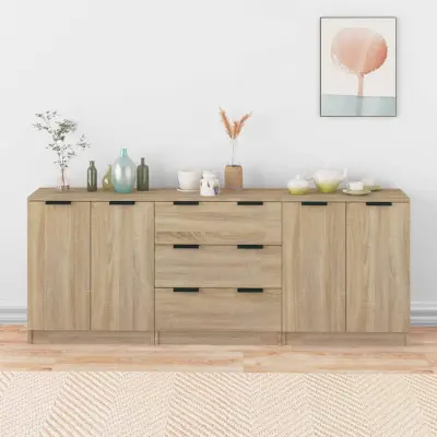 The Living Store 3-delna komoda sonoma hrast konstruiran les - Komoda