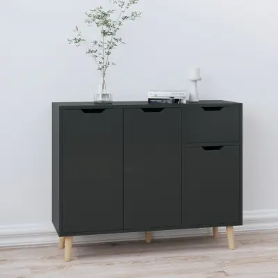 The Living Store Komoda visok sijaj črna 90x30x72 cm inženirski les - Komoda