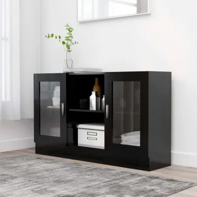 The Living Store Vitrina črna 120x30,5x70 cm iverna plošča - Vitrina