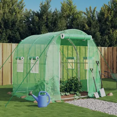 The Living Store Rastlinjak z jeklenim ogrodjem zelen 4 m² 2x2x2 m - Rastlinjak