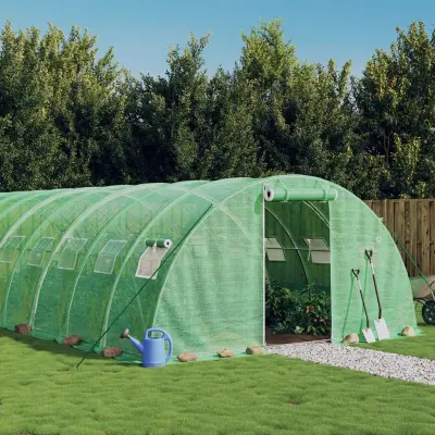 The Living Store Rastlinjak z jeklenim ogrodjem zelen 64 m² 16x4x2 m - Rastlinjak