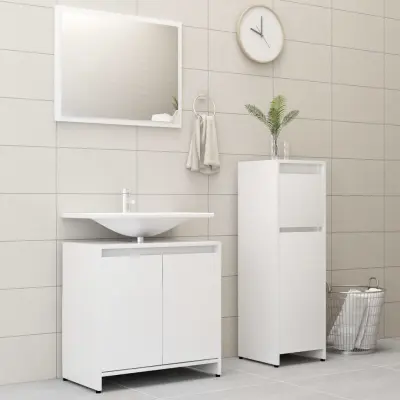The Living Store Kopalniško pohištvo 3 kosi bele barve iverna plošča - Komplet Kopalniškega Pohištva