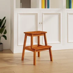 The Living Store Pručka z 2 stopnicama 40x38x50 cm trden les akacije - Pručka Z 2 Stopnicama