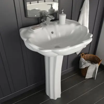 The Living Store Prostostoječi umivalnik & podstavek keramika 580x510x200 mm bel - Umivalnik