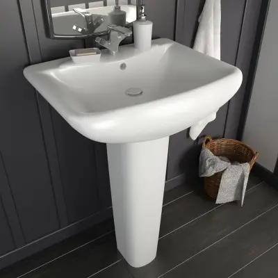 The Living Store Prostostoječi umivalnik s podstavkom keramika 580x470x200mm bel - Umivalnik