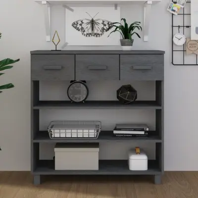The Living Store Konzolna mizica HAMAR temno siva 90x35x90 cm trdna borovina - Konzolna Mizica
