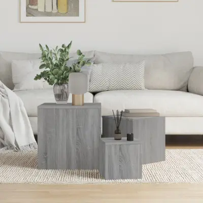 The Living Store Komoda 3 kosi siva sonoma inženirski les - Stranska Mizica
