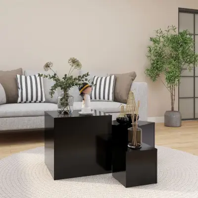 The Living Store Stranske mizice 3 kosi črna iverna plošča - Stranska Mizica