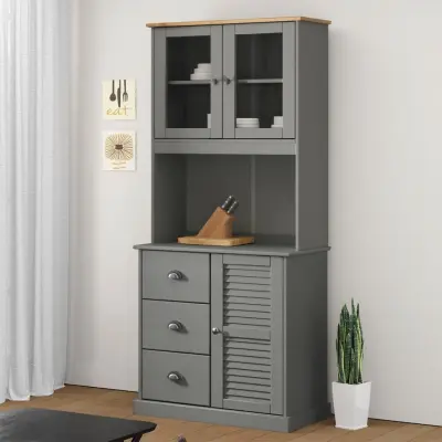 The Living Store Zgornji del komode VIGO siv 78x30x100 cm trdna borovina - Zgornji Del Komode