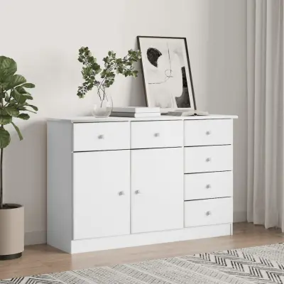 The Living Store Komoda ALTA bela 112x35x73 cm trdna borovina - Komoda